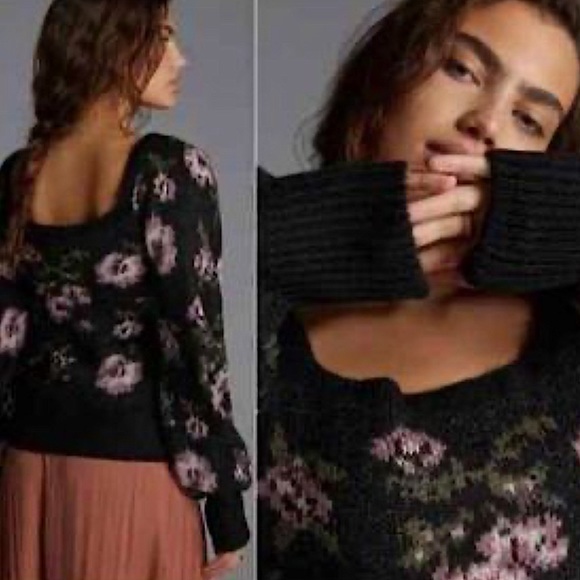 Anthropologie Black Floral Motif Sweater - Picture 3 of 7